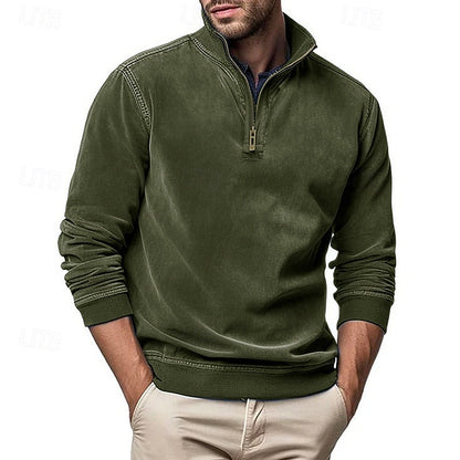 Kessoro men's quarter-zip stand-collar sweatshirt in royal blue, grey, brown, black and army green