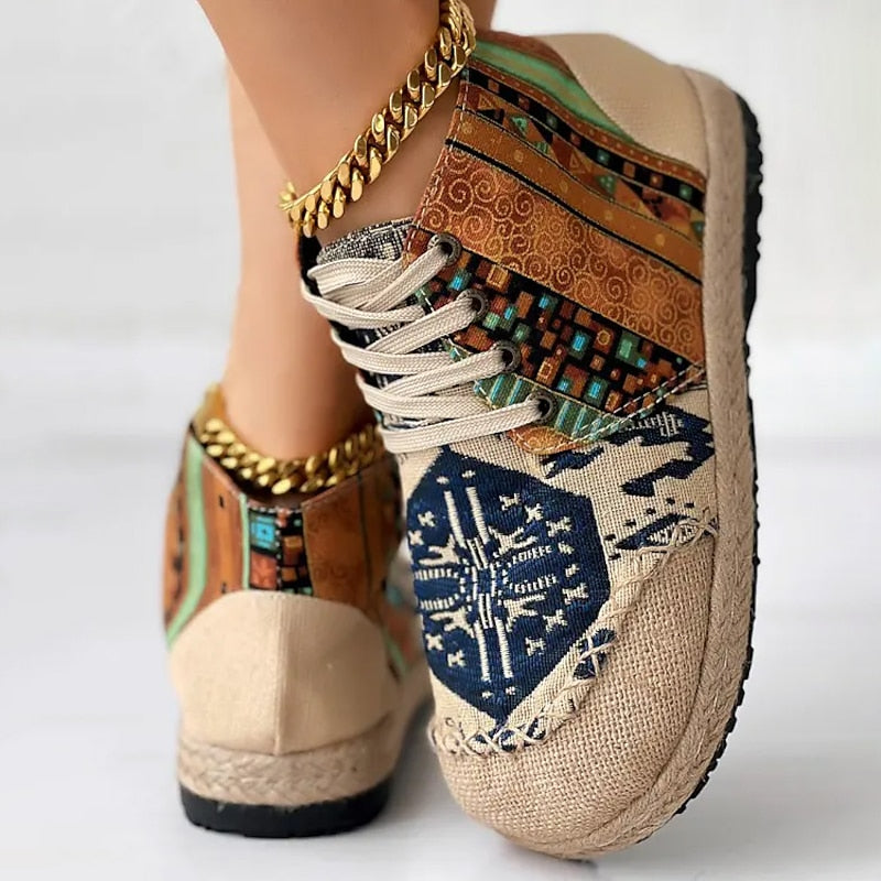 Kessoro women's boho woven pattern platform high-top sneakers in red and blue - view 12