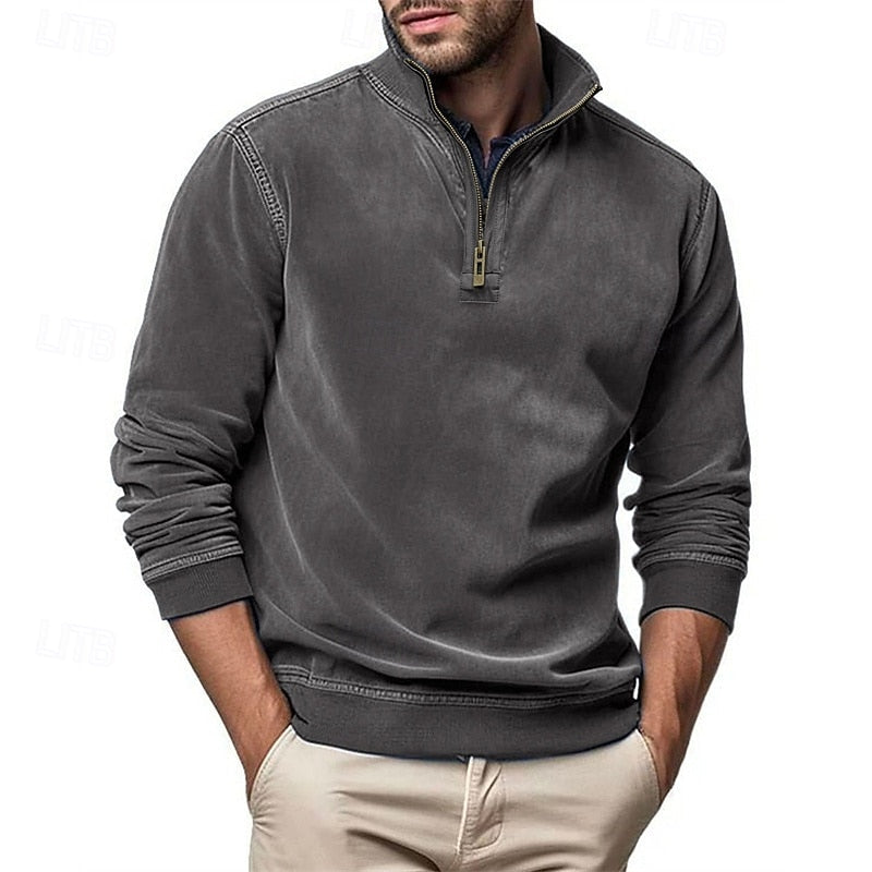 Kessoro men's quarter-zip stand-collar sweatshirt in royal blue, grey, brown, black and army green