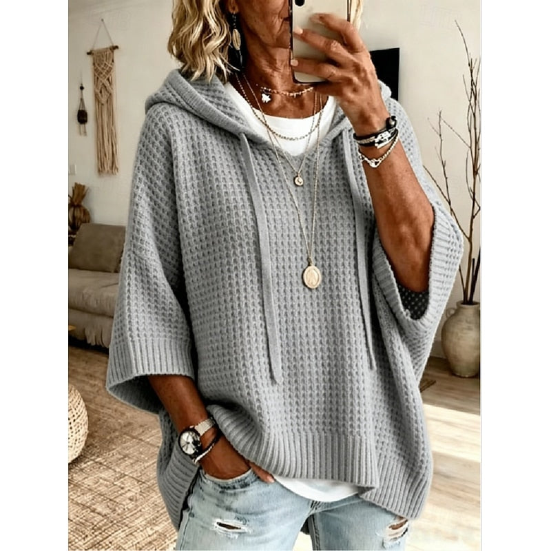 Kessoro relaxed waffle knit hoodie for women, view 3