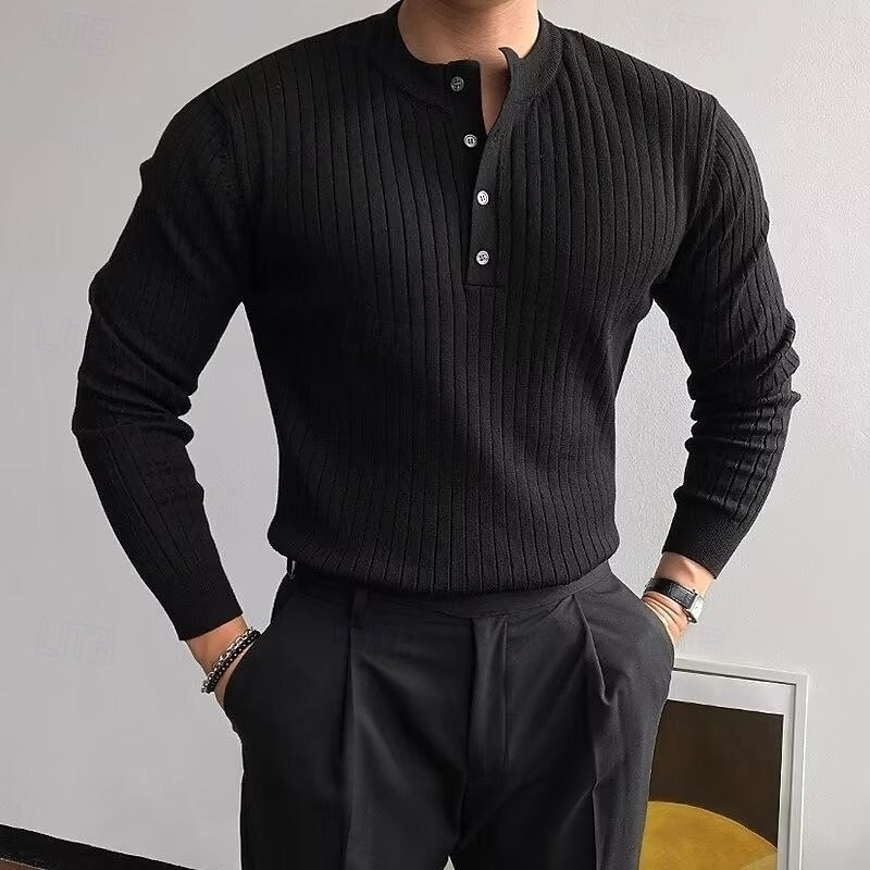 Kessoro ribbed slim-fit henley sweater for men in Black, view 2