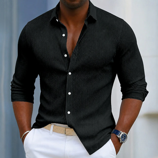 Kessoro men's ribbed texture long-sleeve shirt in nine colours from white to black