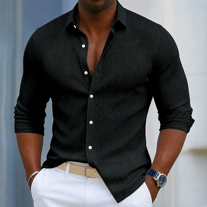 Kessoro men's ribbed texture long-sleeve shirt in nine colours from white to black