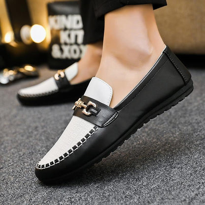 Kessoro men's refined slip-on bit loafers in black, white and yellow - product view 2