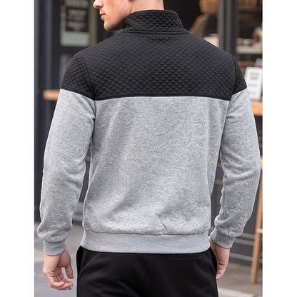 Kessoro men's textured quarter-zip color block sweatshirt in grey, army green, navy and khaki