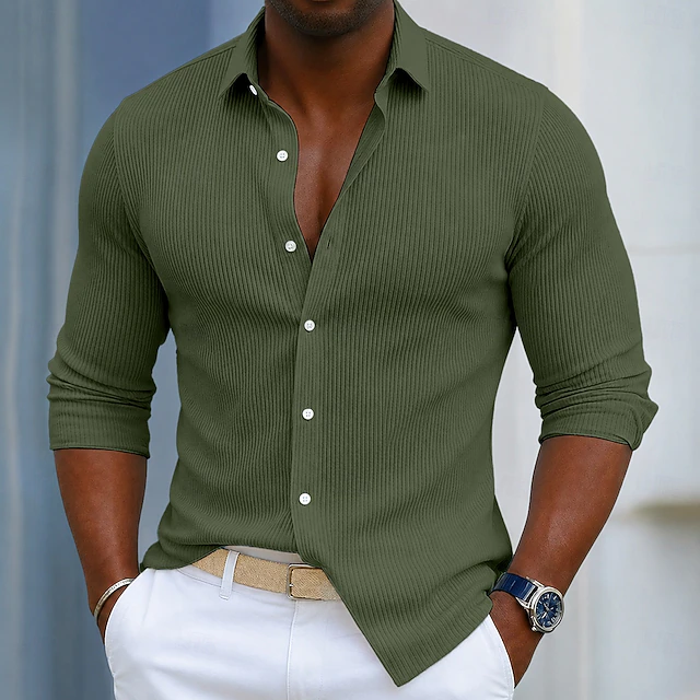 Kessoro men's ribbed texture long-sleeve shirt in nine colours from white to black