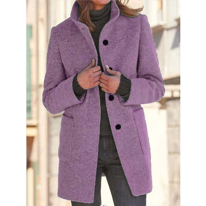 Kessoro women's refined stand-collar tailored coat in blue, light purple, dark green and black