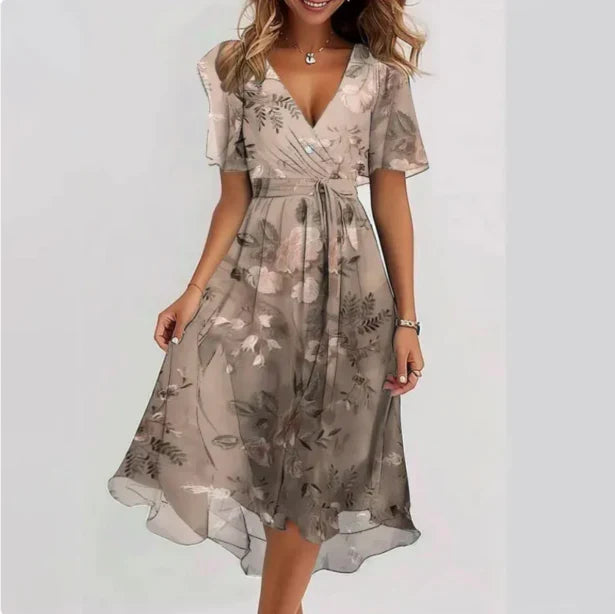 Kessoro women's V-neck short-sleeve summer dress in green, pink, beige and multicolor colorways - women's dresses