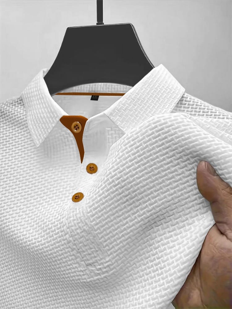 Kessoro men's refined textured short-sleeve polo shirt in white, black, dark blue and light blue