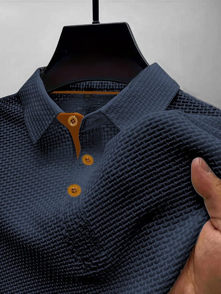 Kessoro men's refined textured short-sleeve polo shirt in white, black, dark blue and light blue