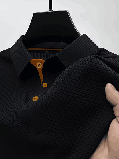 Kessoro men's refined textured short-sleeve polo shirt in white, black, dark blue and light blue