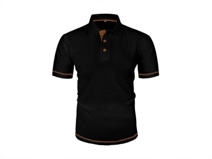 Kessoro men's refined textured short-sleeve polo shirt in white, black, dark blue and light blue