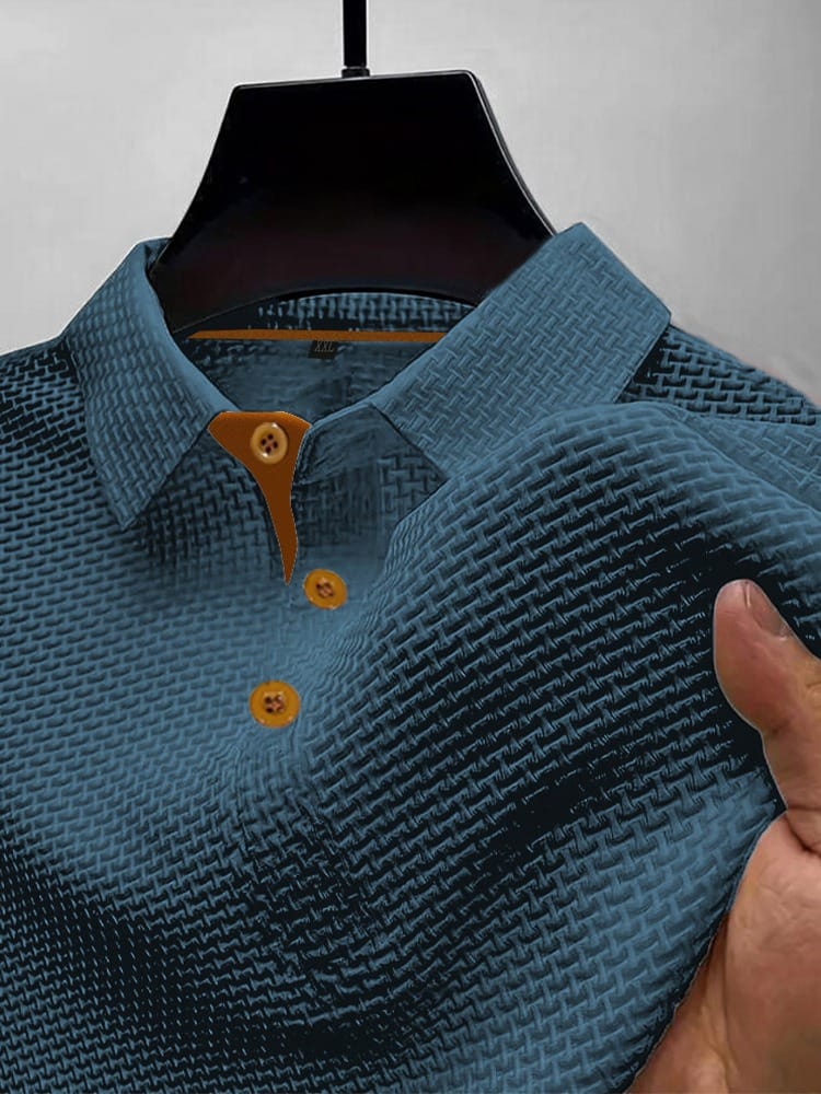 Kessoro men's refined textured short-sleeve polo shirt in white, black, dark blue and light blue