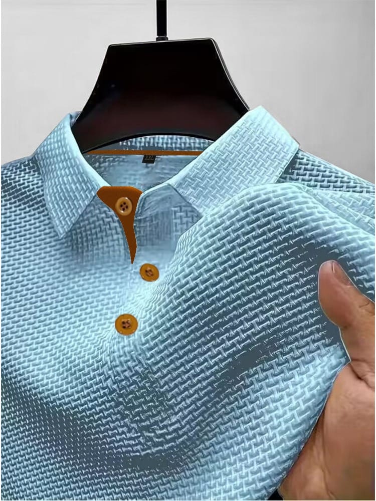 Kessoro men's refined textured short-sleeve polo shirt in white, black, dark blue and light blue
