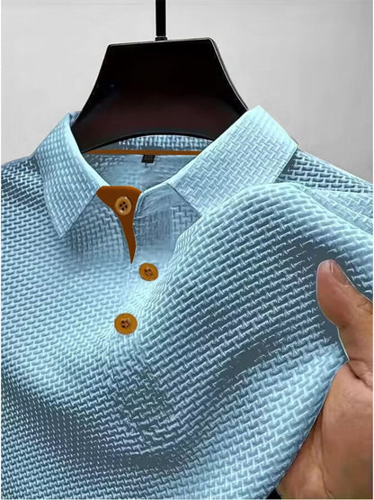 Kessoro men's refined textured short-sleeve polo shirt in white, black, dark blue and light blue