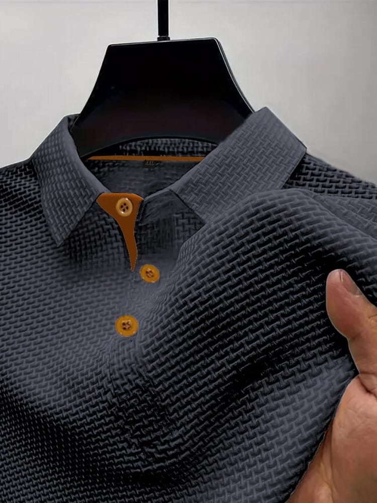 Kessoro men's refined textured short-sleeve polo shirt in white, black, dark blue and light blue