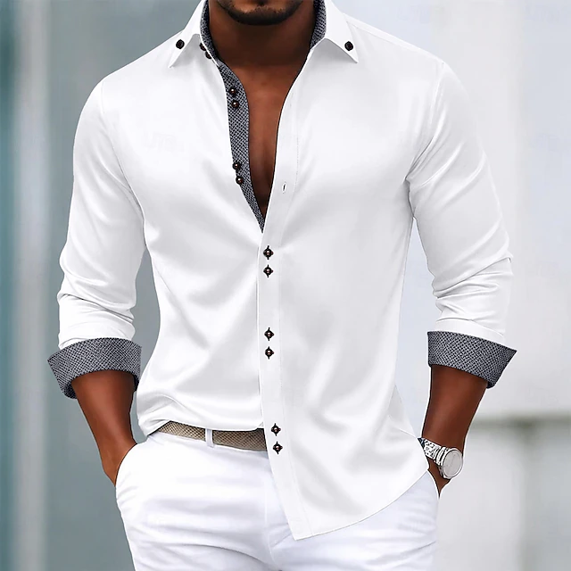 Kessoro men's wrinkle-resistant contrast trim dress shirt in white, navy, wine red and more