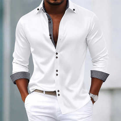 Kessoro men's wrinkle-resistant contrast trim dress shirt in white, navy, wine red and more