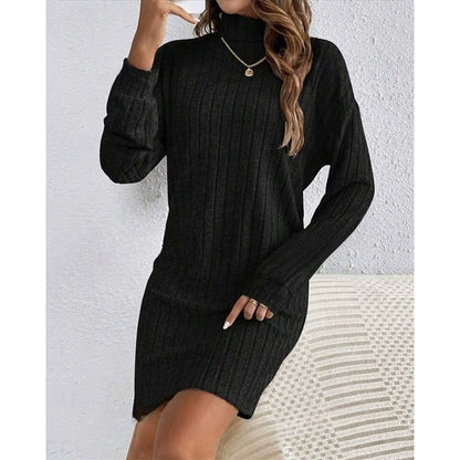 Kessoro women's ribbed roll-neck relaxed knit dress with a soft ribbed texture
