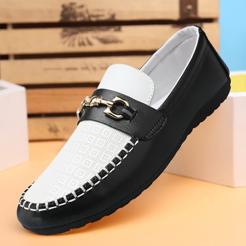 Kessoro men's refined slip-on bit loafers in black, white and yellow - product view 1