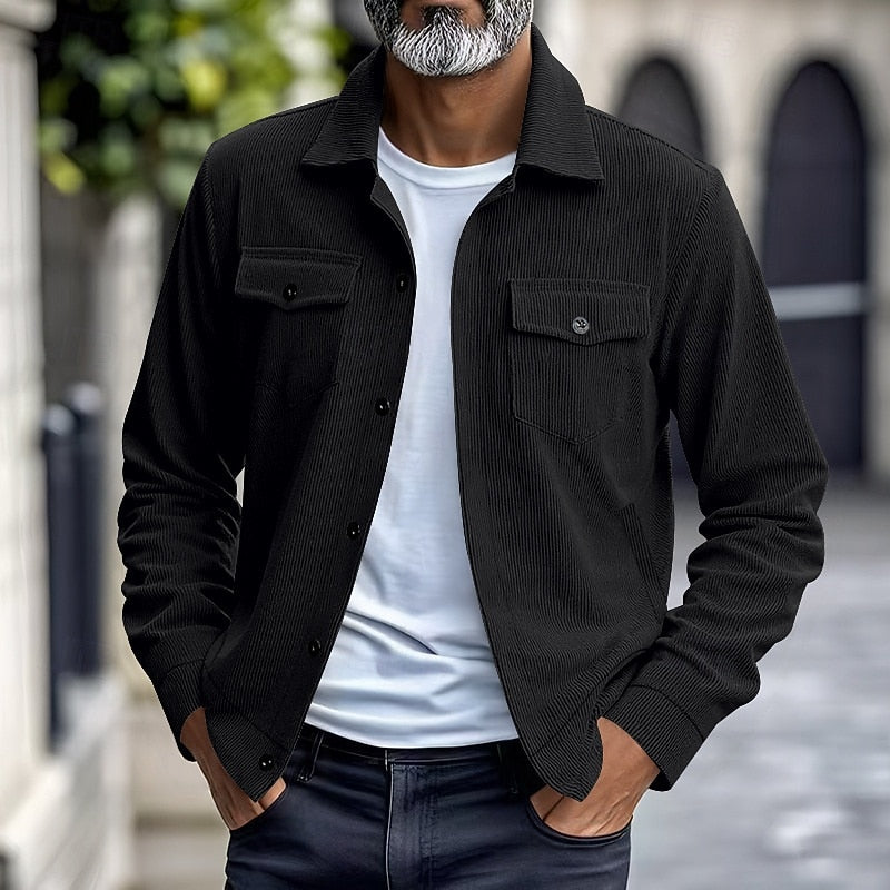 Kessoro Men's Ribbed Lapel-Collar Utility Jacket in apricot, black, army green and more colours, image 3 of 16.