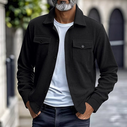 Kessoro Men's Ribbed Lapel-Collar Utility Jacket in apricot, black, army green and more colours, image 3 of 16.
