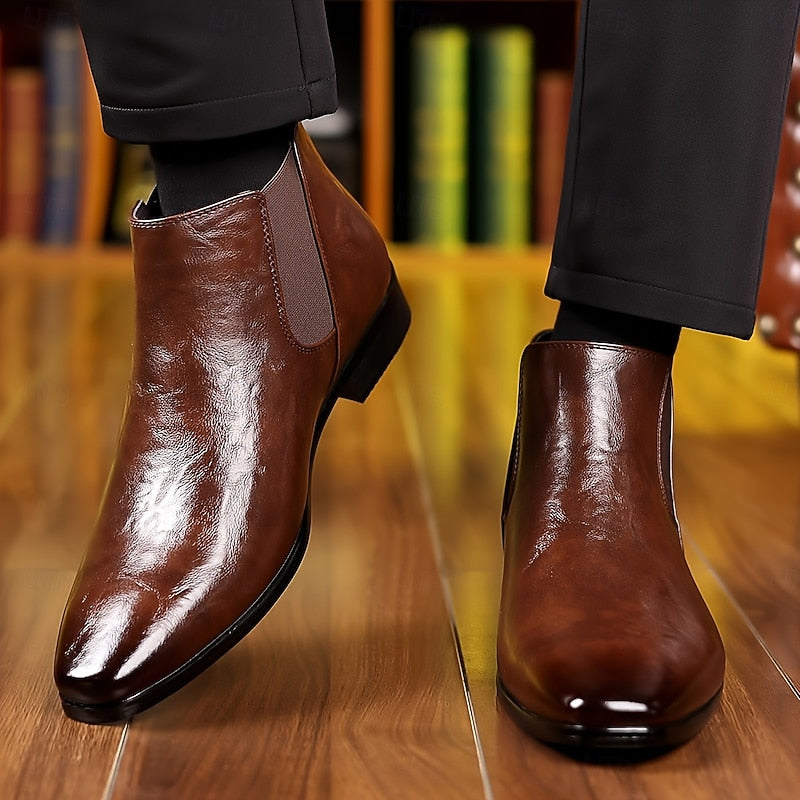 Kessoro men's polished slip-on ankle Chelsea boots in brown and black - view 8