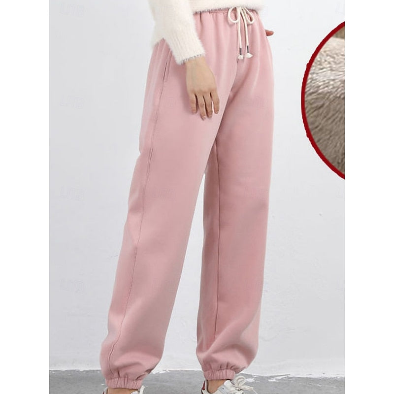 Kessoro women's high-waist fleece-lined drawstring joggers in pink, grey, black or yellow