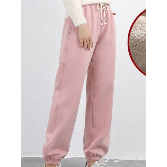 Kessoro women's high-waist fleece-lined drawstring joggers in pink, grey, black or yellow