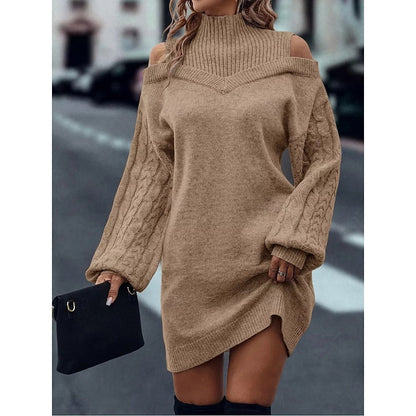 Kessoro women's cold-shoulder turtleneck sweater dress in a soft cozy knit