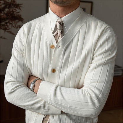 Kessoro men's ribbed V-neck button-front cardigan in blue, black and white - view 4