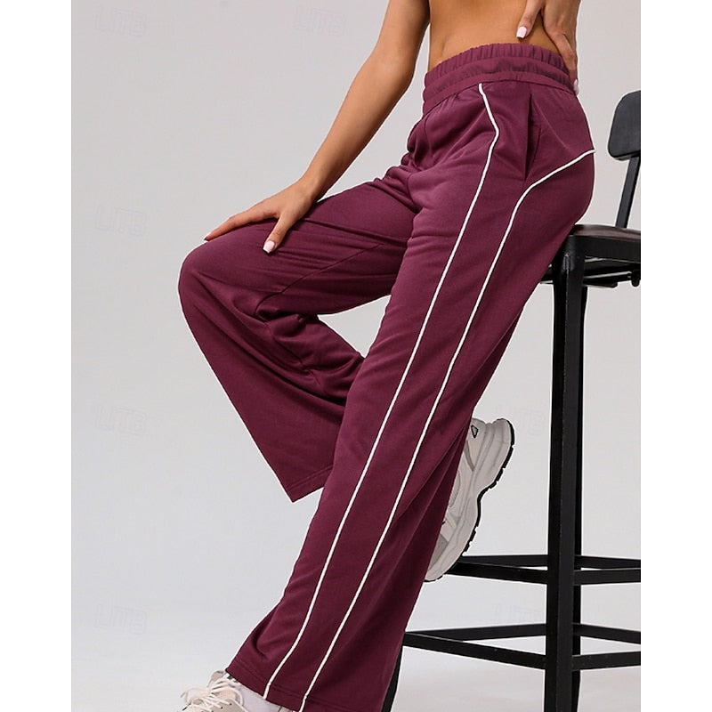 Kessoro women's relaxed side-stripe straight-leg joggers in wine, black or pink
