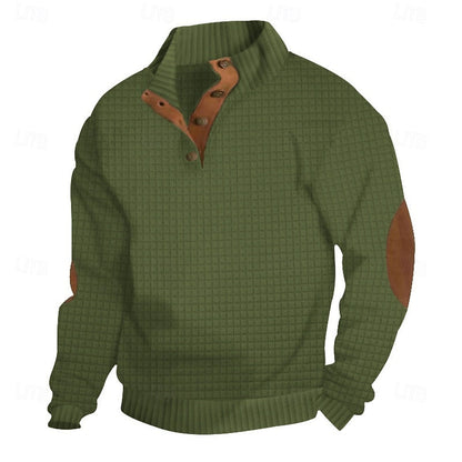 Kessoro waffle textured stand collar pullover for men in Black, view 7
