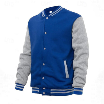 Kessoro men's classic ribbed-trim varsity jacket in light grey, royal blue, black and navy blue – image 10 of 12
