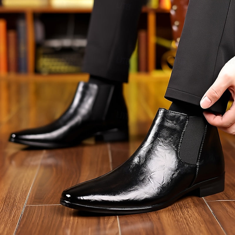 Kessoro men's polished slip-on ankle Chelsea boots in brown and black - view 5