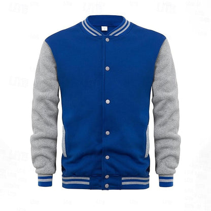 Kessoro men's classic ribbed-trim varsity jacket in light grey, royal blue, black and navy blue – image 9 of 12