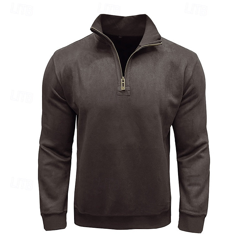 Kessoro men's quarter-zip stand-collar sweatshirt in royal blue, grey, brown, black and army green