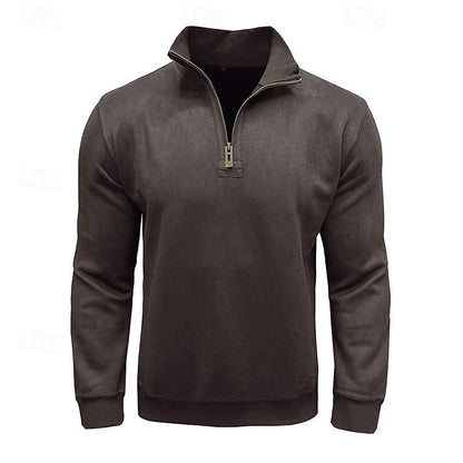 Kessoro men's quarter-zip stand-collar sweatshirt in royal blue, grey, brown, black and army green