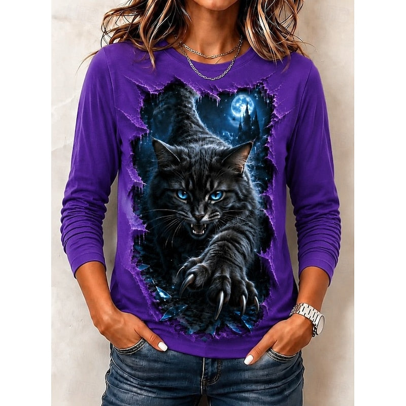 Kessoro Purple Halloween graphic print crew neck top for women