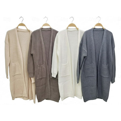 Kessoro longline open front ribbed cardigan for women in Black, view 2