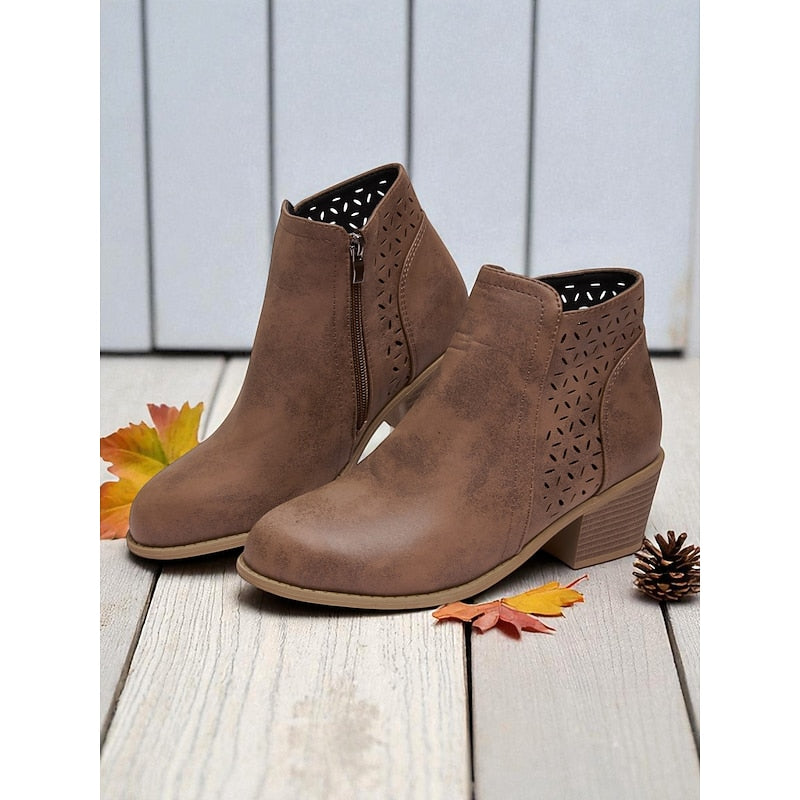 Kessoro women's cutout side-zip low block heel ankle boots in brown, khaki, black and blue - view 2