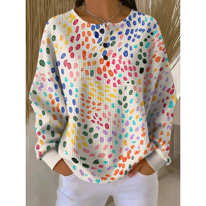 Kessoro women's printed button-neck crew sweatshirt in pink, yellow and green - view 2