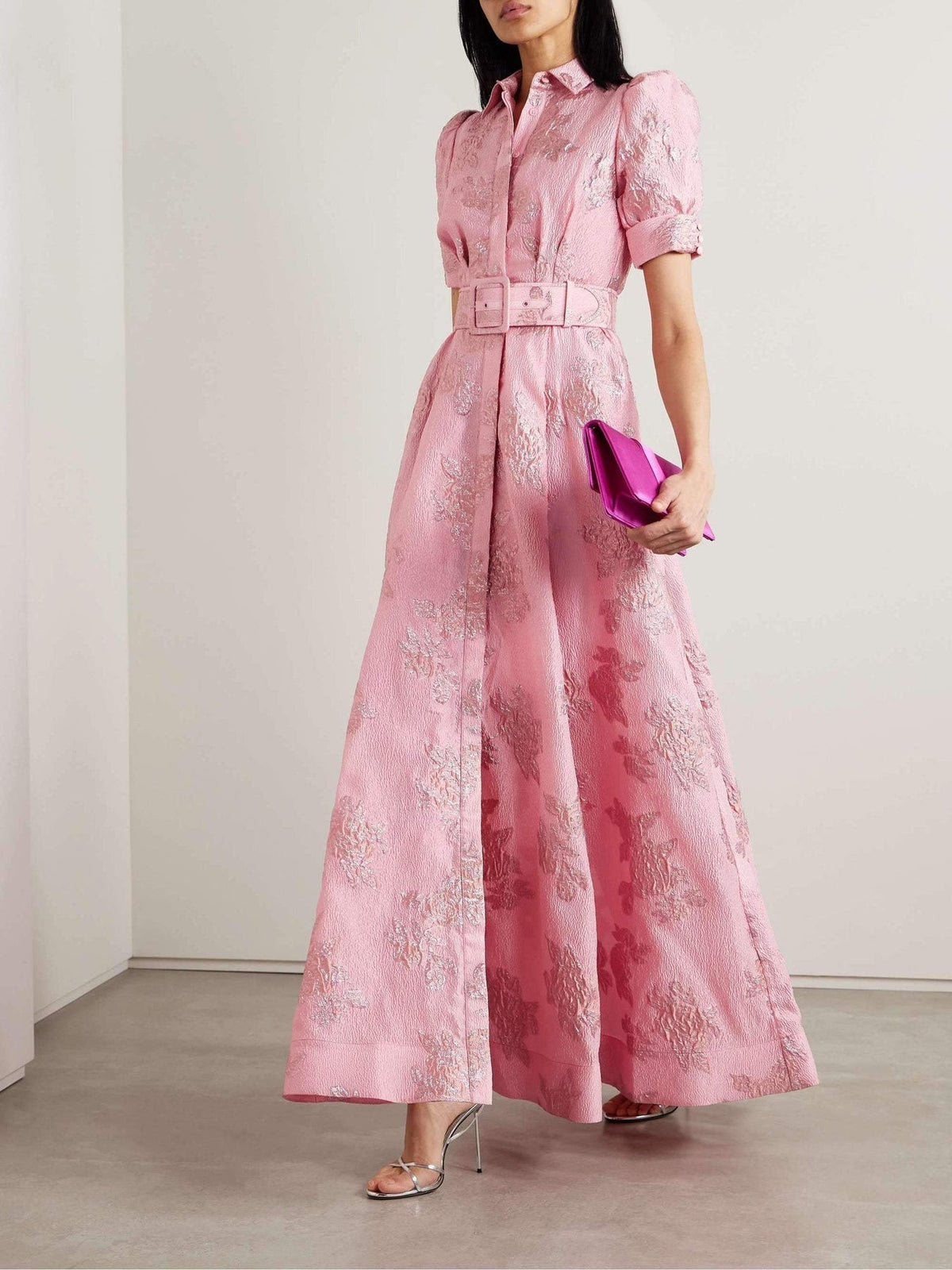 Kessoro women's short puff sleeve dress in pink