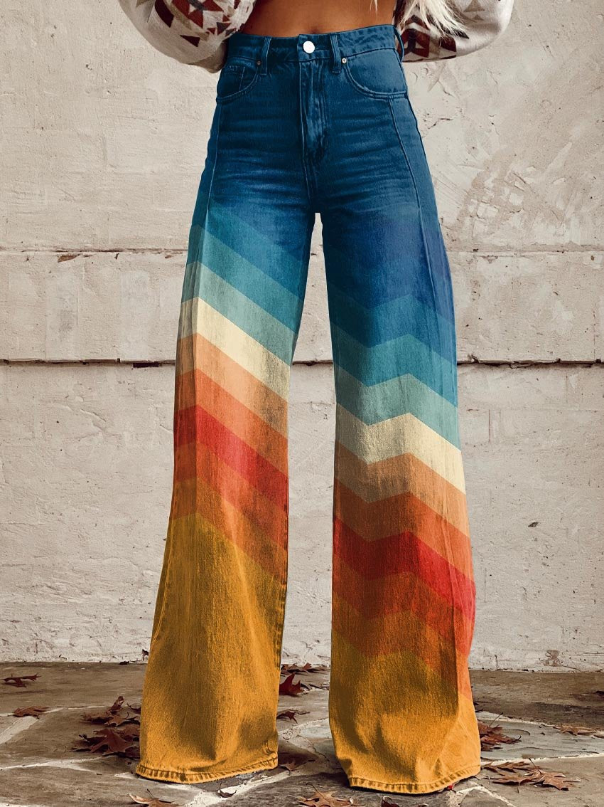 Kessoro women's loose-fit pants in a bold multicolor retro zigzag print