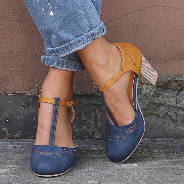 Kessoro block heel T-strap Mary Jane shoes for women in Blue, view 2