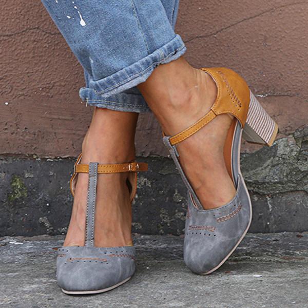Kessoro block heel T-strap Mary Jane shoes for women in Gray, view 3