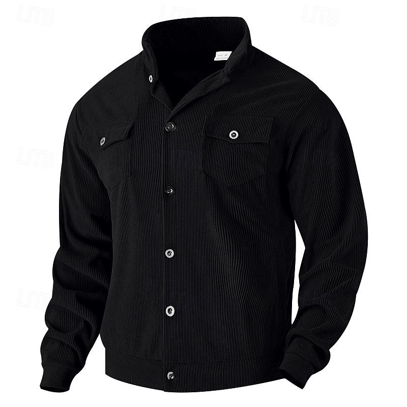 Kessoro Men's Ribbed Lapel-Collar Utility Jacket in apricot, black, army green and more colours, image 6 of 16.