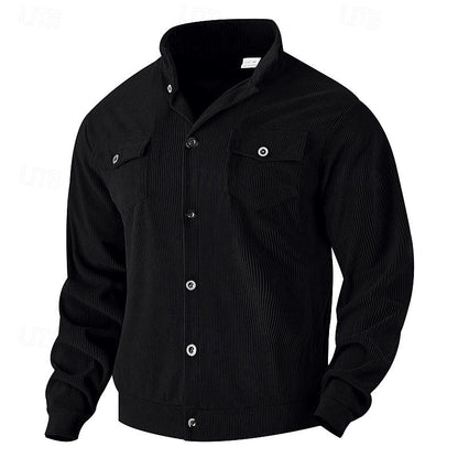 Kessoro Men's Ribbed Lapel-Collar Utility Jacket in apricot, black, army green and more colours, image 6 of 16.