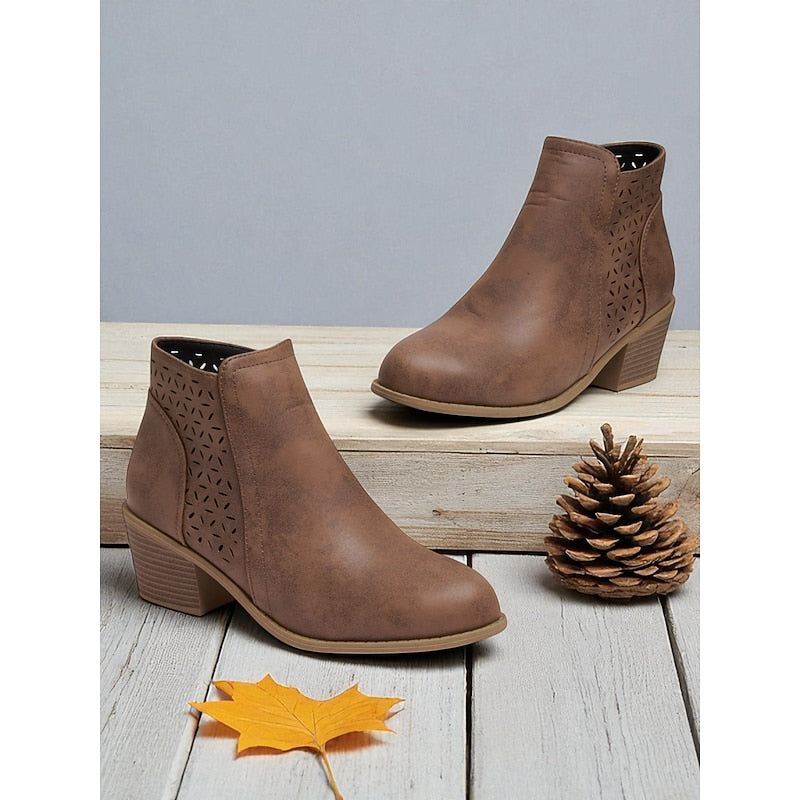 Kessoro women's cutout side-zip low block heel ankle boots in brown, khaki, black and blue - view 5