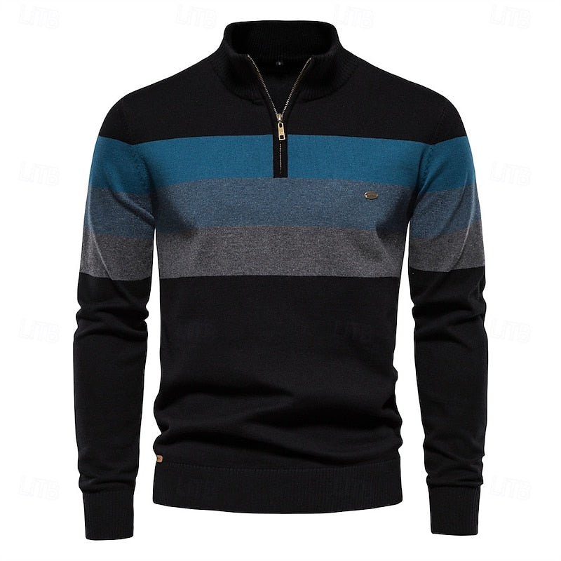 Kessoro quarter-zip ribbed knit sweater for men in Black, view 6
